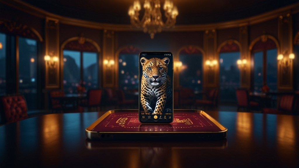 Smartphone mit Download-Symbol in einer dunklen Casino-Atmosphäre